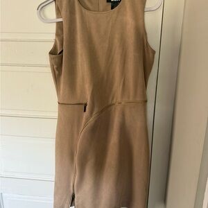 Tan zipper Sleeveless mini Dress